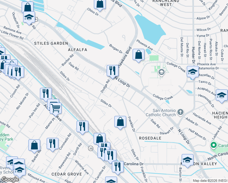 map of restaurants, bars, coffee shops, grocery stores, and more near 7306 Dale Road in El Paso