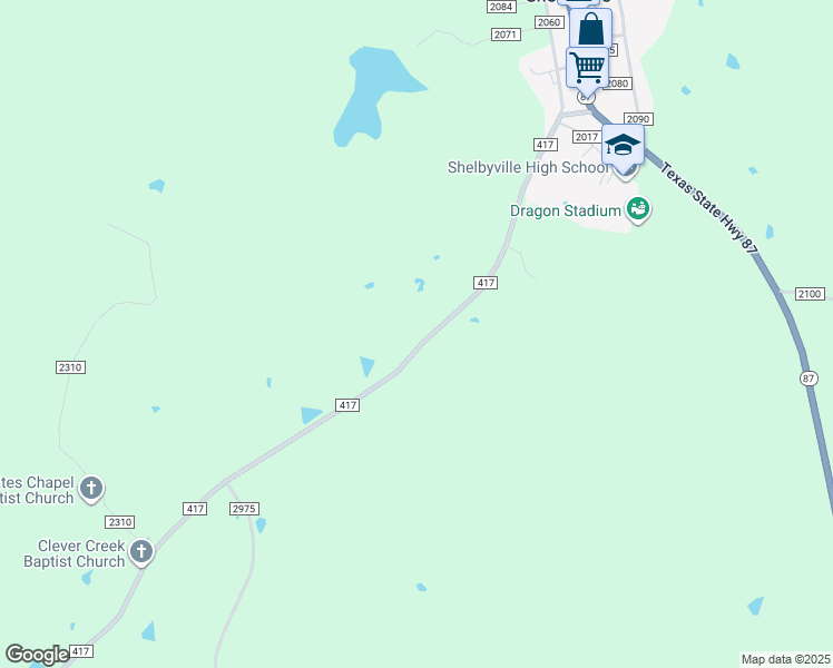 map of restaurants, bars, coffee shops, grocery stores, and more near 904 Farm to Market 417 in Shelbyville