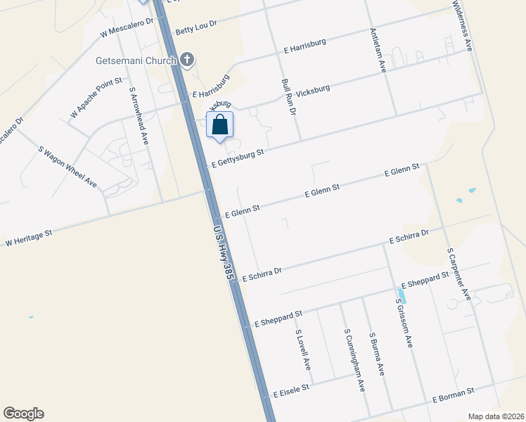 map of restaurants, bars, coffee shops, grocery stores, and more near 162 East Glenn Street in Odessa