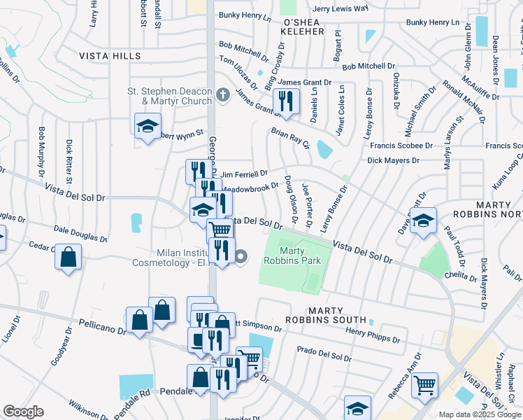 map of restaurants, bars, coffee shops, grocery stores, and more near 1611 Bernard Kern Drive in El Paso