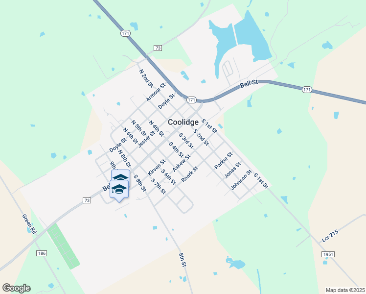 map of restaurants, bars, coffee shops, grocery stores, and more near 304 Kirven Street in Coolidge