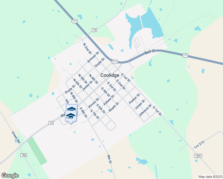 map of restaurants, bars, coffee shops, grocery stores, and more near 304 Kirven Street in Coolidge