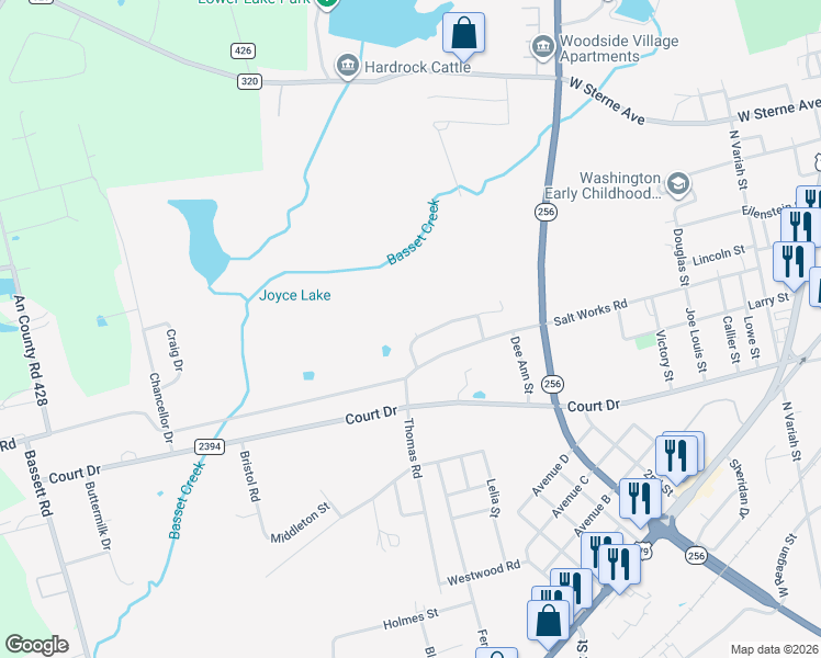 map of restaurants, bars, coffee shops, grocery stores, and more near 5030 Salt Works Road in Palestine