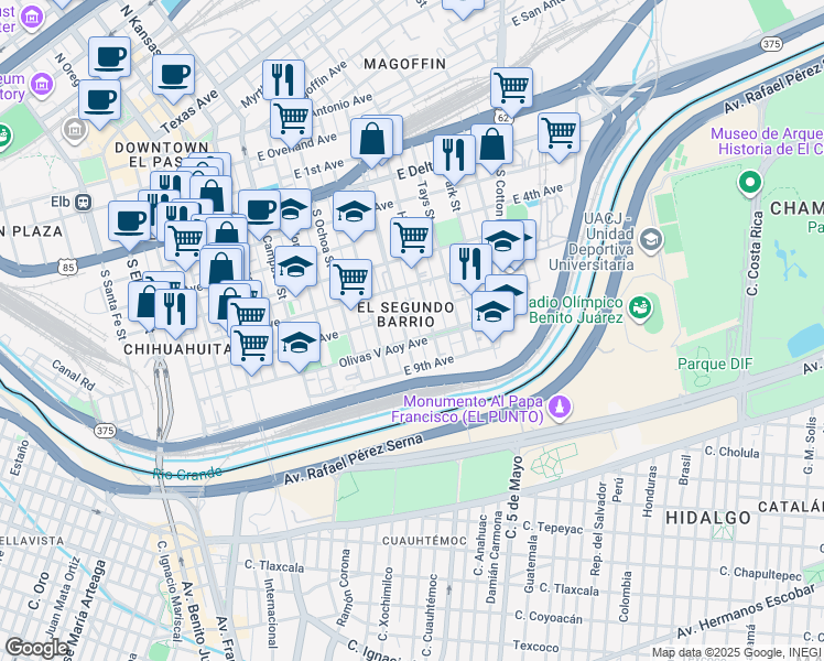 map of restaurants, bars, coffee shops, grocery stores, and more near 919 Saint Vrain Street in El Paso