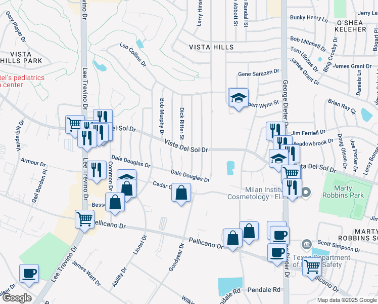 map of restaurants, bars, coffee shops, grocery stores, and more near 1535 Lou Graham Drive in El Paso