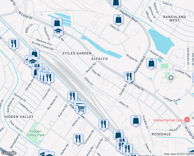 map of restaurants, bars, coffee shops, grocery stores, and more near 7225 Stiles Drive in El Paso