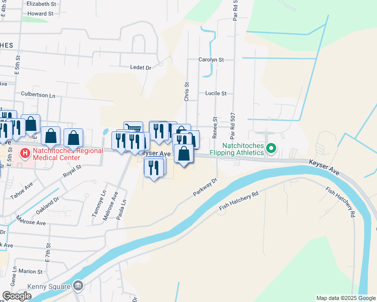 map of restaurants, bars, coffee shops, grocery stores, and more near 948 Keyser Avenue in Natchitoches