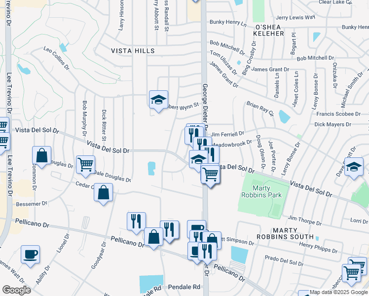 map of restaurants, bars, coffee shops, grocery stores, and more near 11417 Jim Ferriell Drive in El Paso