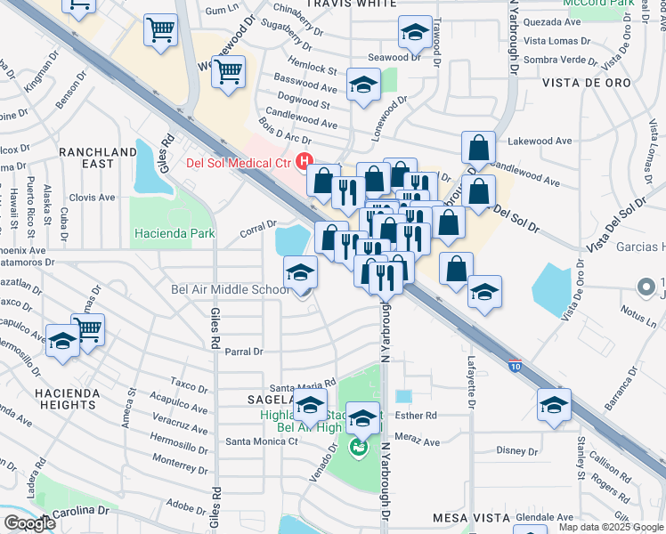 map of restaurants, bars, coffee shops, grocery stores, and more near 7924 Gateway Boulevard East in El Paso