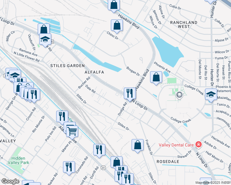map of restaurants, bars, coffee shops, grocery stores, and more near 1232 Farm to Market Road 76 in El Paso