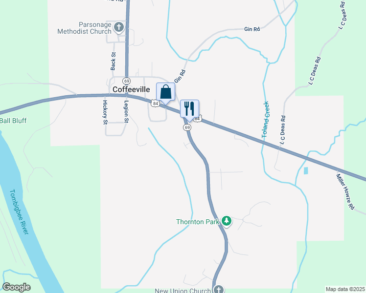 map of restaurants, bars, coffee shops, grocery stores, and more near 22271 Alabama 69 in Coffeeville