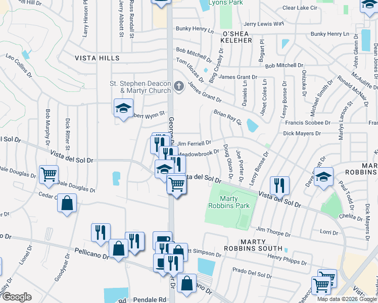 map of restaurants, bars, coffee shops, grocery stores, and more near 11466 Jim Ferriell Drive in El Paso