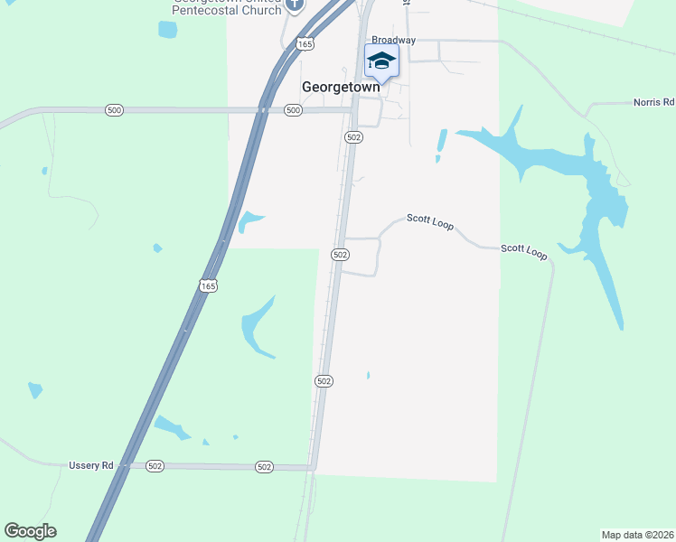 map of restaurants, bars, coffee shops, grocery stores, and more near Louisiana 502 in Georgetown