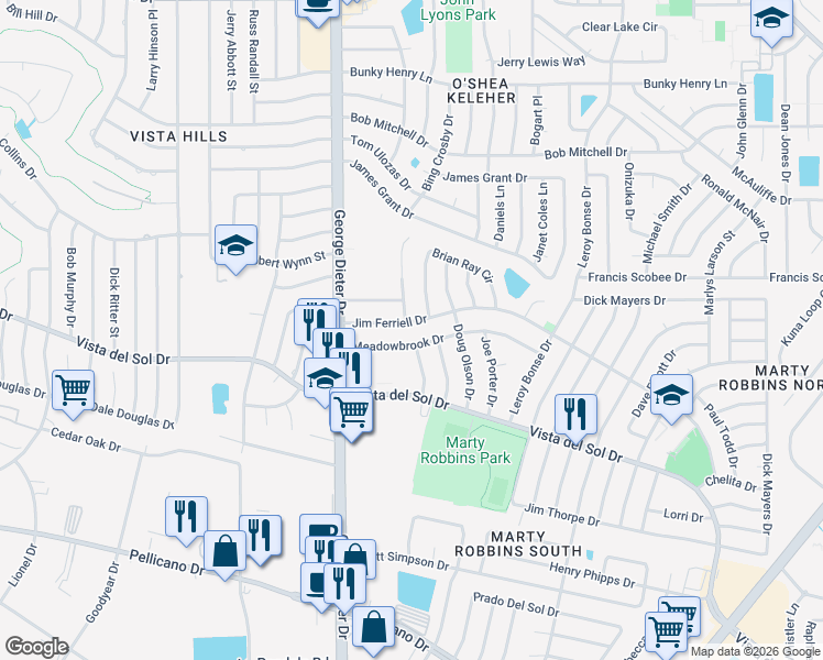 map of restaurants, bars, coffee shops, grocery stores, and more near 11500 Jim Ferriell Drive in El Paso