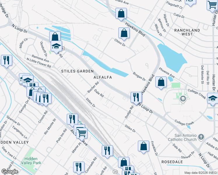 map of restaurants, bars, coffee shops, grocery stores, and more near 7220 North Loop Drive in El Paso