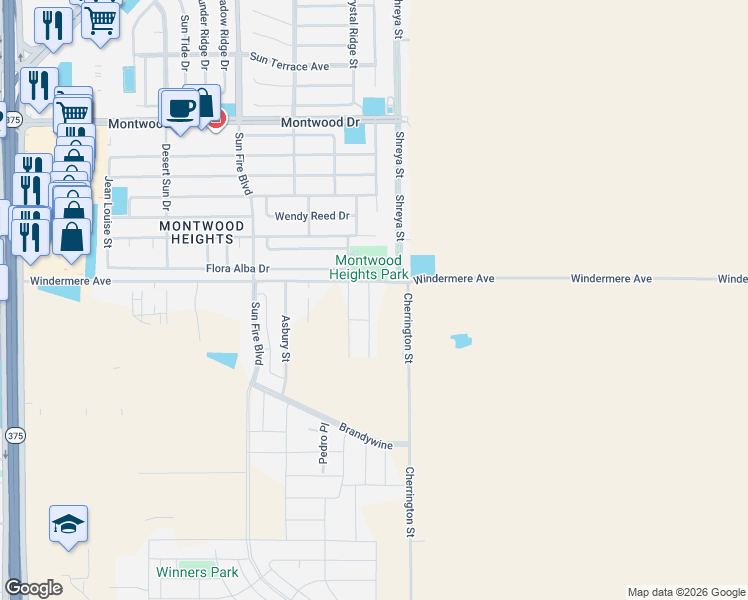 map of restaurants, bars, coffee shops, grocery stores, and more near Brevoort in El Paso