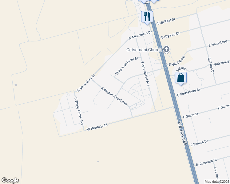 map of restaurants, bars, coffee shops, grocery stores, and more near 808 West Flagstone Street in Odessa