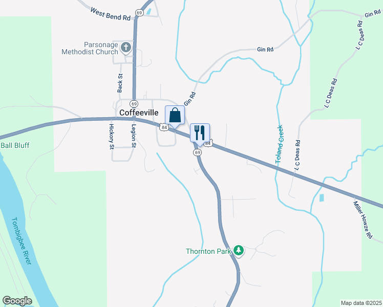 map of restaurants, bars, coffee shops, grocery stores, and more near 22339 Alabama 69 in Coffeeville