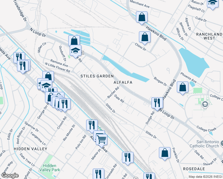 map of restaurants, bars, coffee shops, grocery stores, and more near 7158 North Loop Drive in El Paso