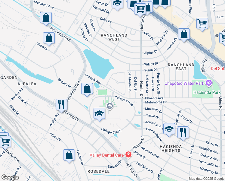 map of restaurants, bars, coffee shops, grocery stores, and more near 7401 Phoenix Avenue in El Paso