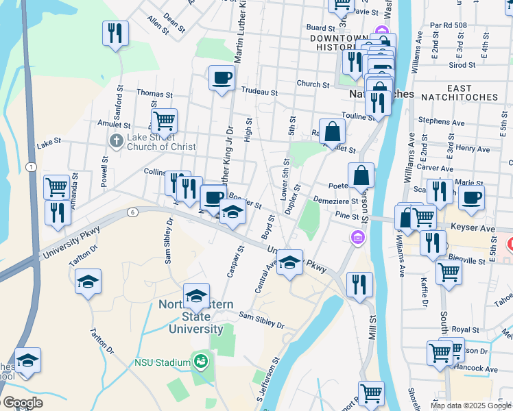 map of restaurants, bars, coffee shops, grocery stores, and more near 700 Bossier Street in Natchitoches