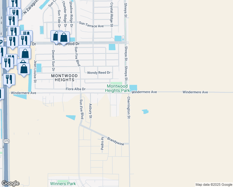 map of restaurants, bars, coffee shops, grocery stores, and more near Street B in El Paso