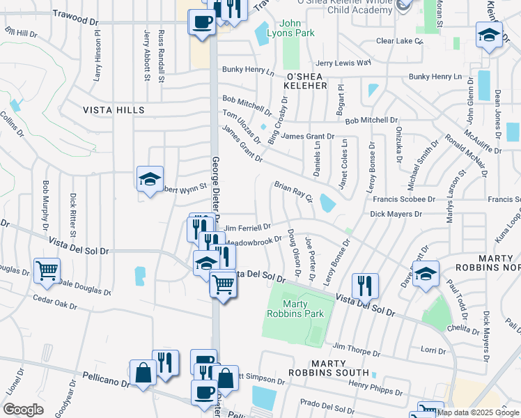 map of restaurants, bars, coffee shops, grocery stores, and more near 1620 Rick Rhodes Dr in El Paso