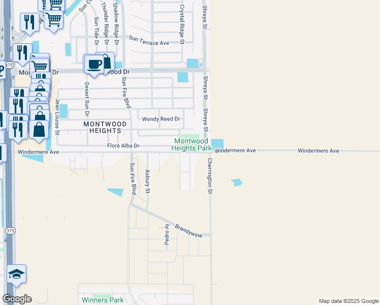 map of restaurants, bars, coffee shops, grocery stores, and more near 12598 Flora Alba Drive in El Paso
