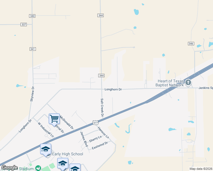 map of restaurants, bars, coffee shops, grocery stores, and more near 704 Longhorn Drive in Early