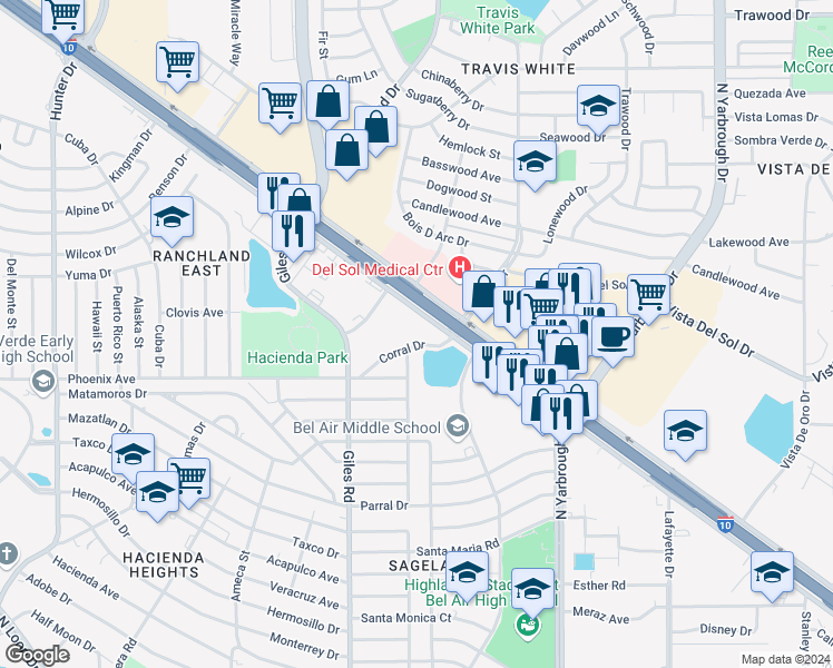 map of restaurants, bars, coffee shops, grocery stores, and more near 7878 Gateway Boulevard East in El Paso