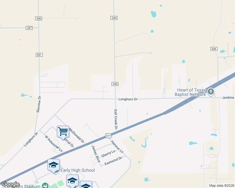 map of restaurants, bars, coffee shops, grocery stores, and more near 704 Longhorn Drive in Early