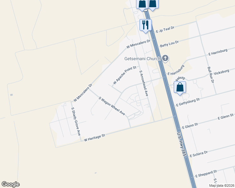 map of restaurants, bars, coffee shops, grocery stores, and more near 808 West Flagstone Street in Odessa