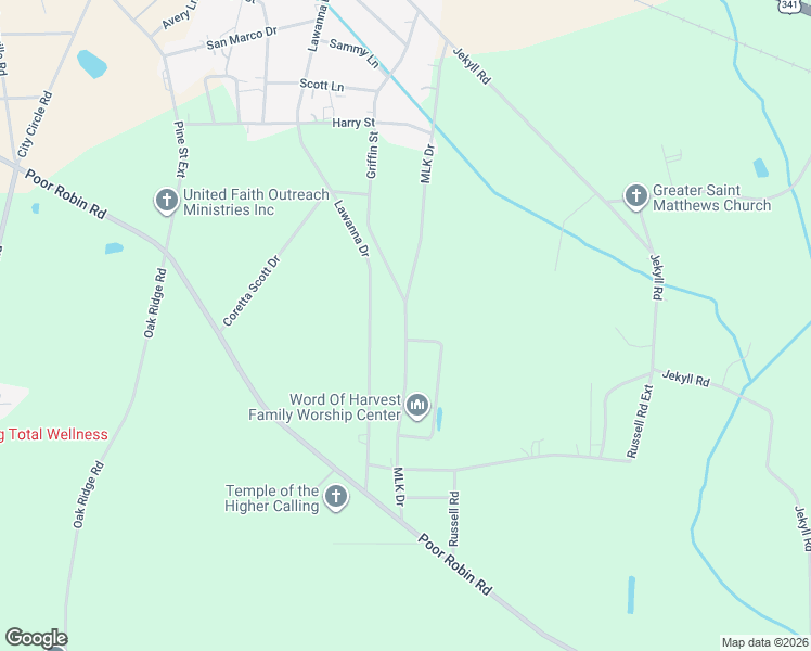 map of restaurants, bars, coffee shops, grocery stores, and more near MLK Drive in Baxley