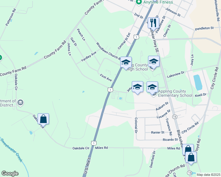 map of restaurants, bars, coffee shops, grocery stores, and more near Plant Hatch Pkwy in Baxley