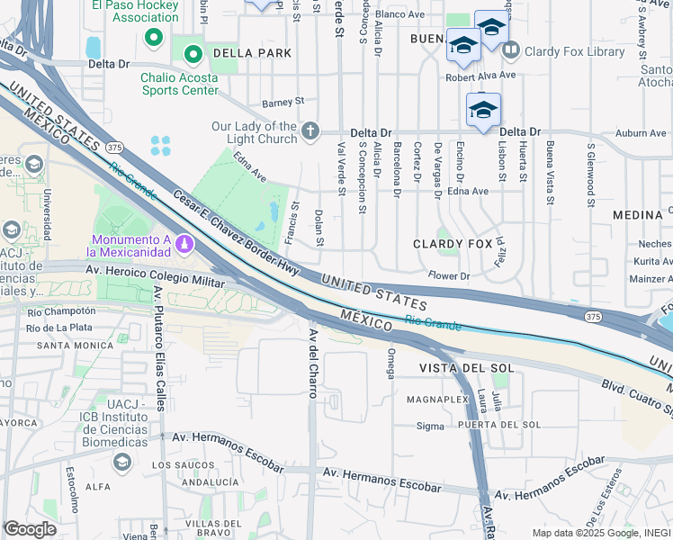 map of restaurants, bars, coffee shops, grocery stores, and more near in El Paso