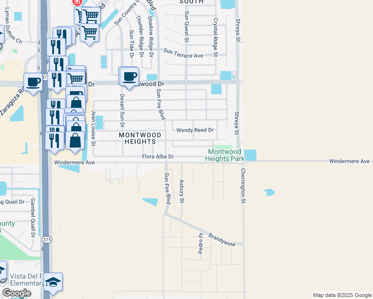 map of restaurants, bars, coffee shops, grocery stores, and more near 12512 Alicia Arzola Drive in El Paso