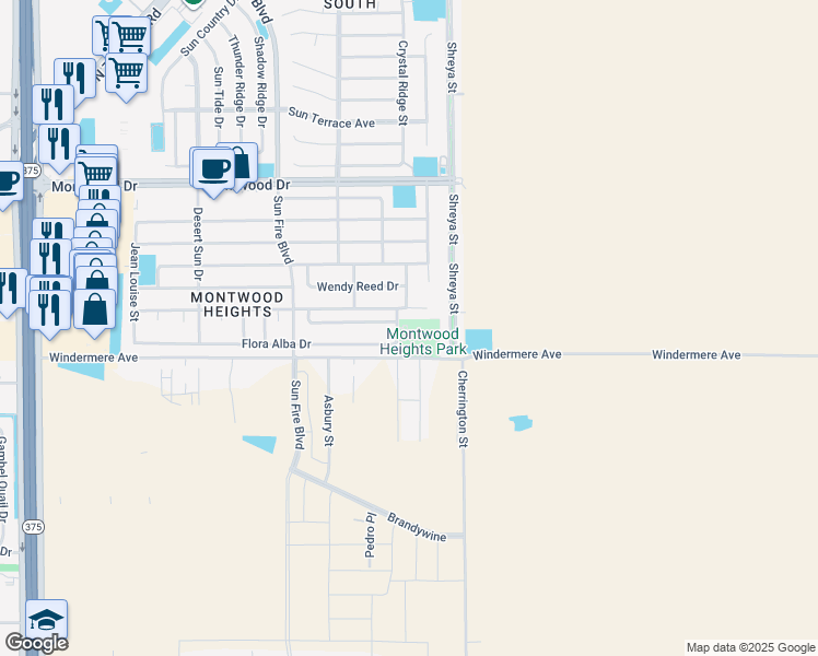 map of restaurants, bars, coffee shops, grocery stores, and more near 12598 Flora Alba Drive in El Paso
