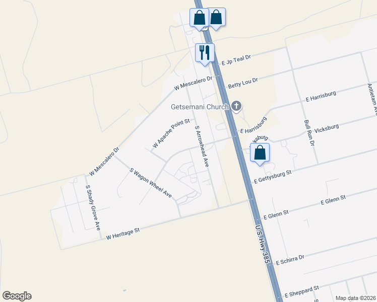 map of restaurants, bars, coffee shops, grocery stores, and more near 400-498 West Flagstone Street in Odessa