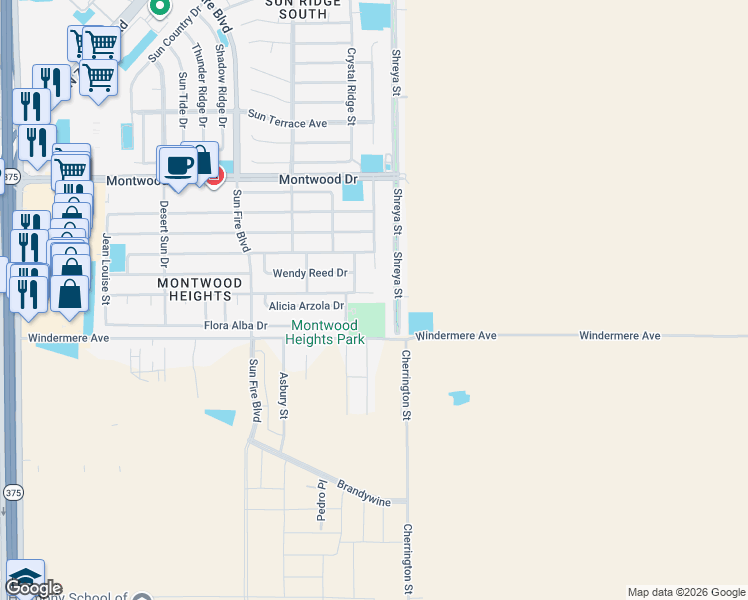 map of restaurants, bars, coffee shops, grocery stores, and more near 12606 Kari Anne Drive in El Paso