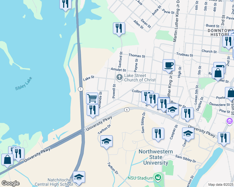 map of restaurants, bars, coffee shops, grocery stores, and more near 1230 Old Robeline Road in Natchitoches