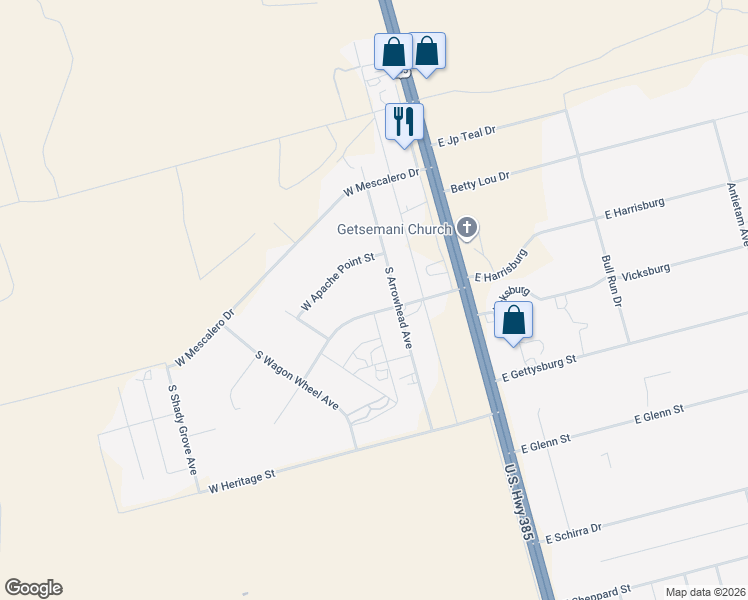 map of restaurants, bars, coffee shops, grocery stores, and more near 400 West Flagstone Street in Odessa