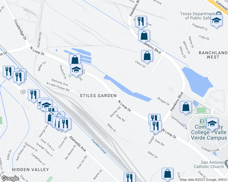map of restaurants, bars, coffee shops, grocery stores, and more near 7167 North Loop Drive in El Paso