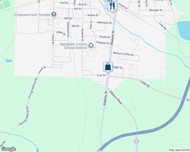 map of restaurants, bars, coffee shops, grocery stores, and more near 40 Line Street in Cuthbert