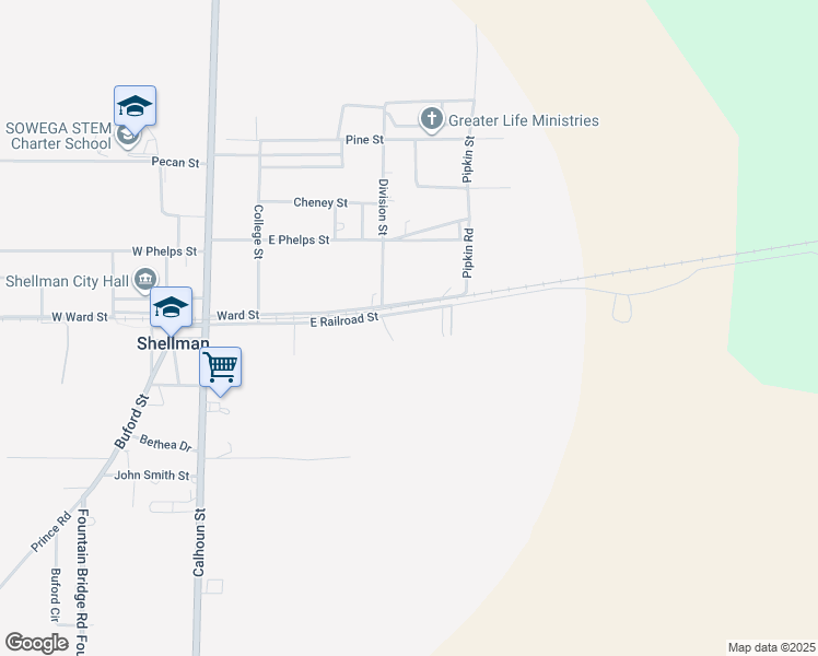 map of restaurants, bars, coffee shops, grocery stores, and more near 4 Ward Street in Shellman