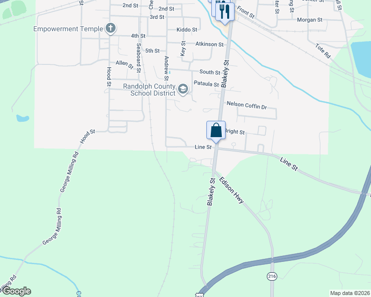 map of restaurants, bars, coffee shops, grocery stores, and more near 40 Line Street in Cuthbert