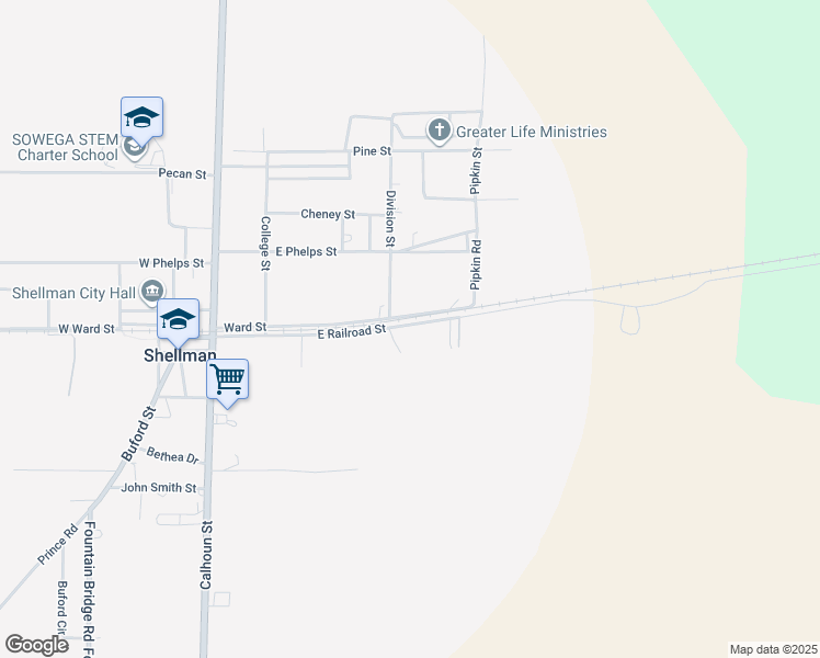 map of restaurants, bars, coffee shops, grocery stores, and more near 4 Ward Street in Shellman