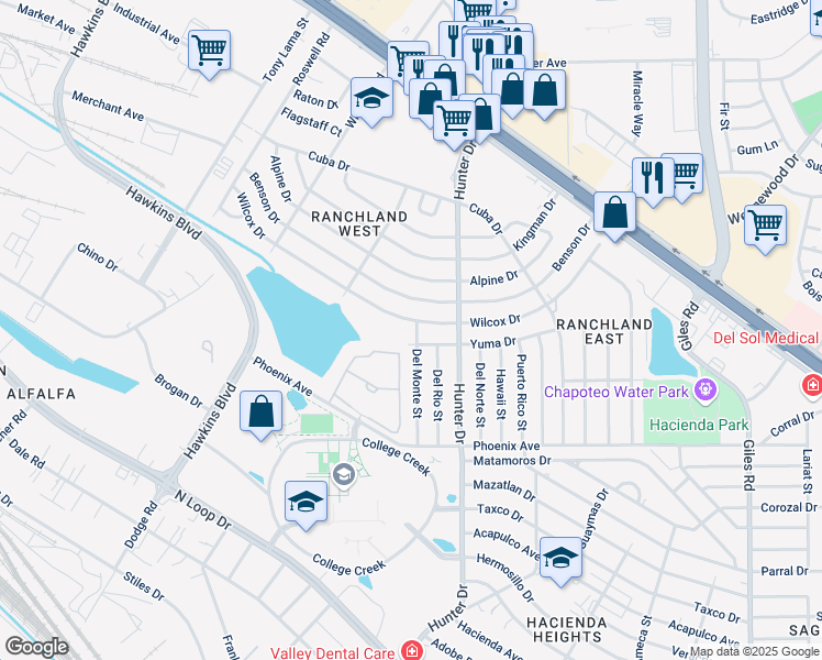 map of restaurants, bars, coffee shops, grocery stores, and more near 7433 Wilcox Drive in El Paso