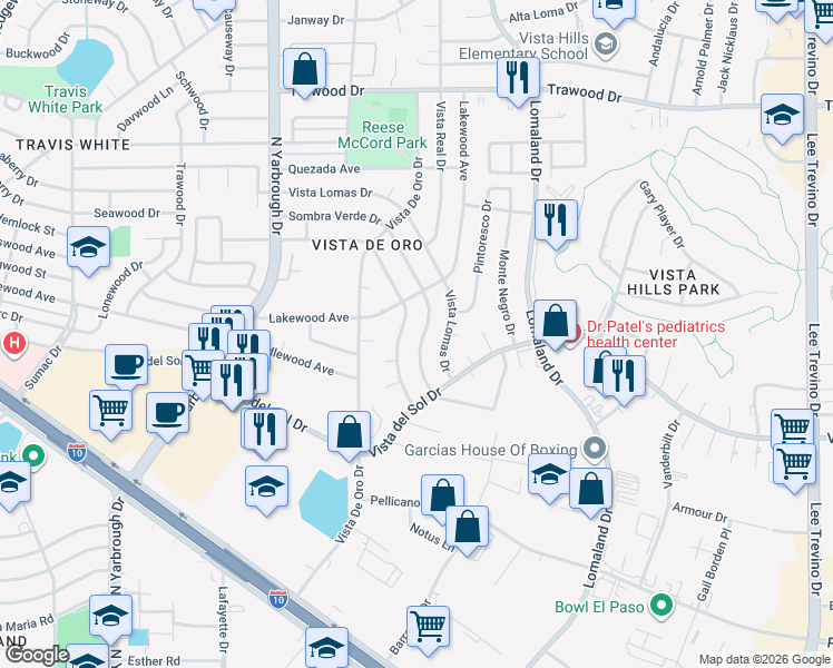 map of restaurants, bars, coffee shops, grocery stores, and more near 10817 Sombra Verde Drive in El Paso