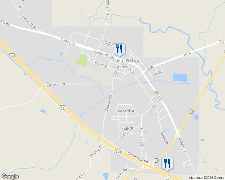 map of restaurants, bars, coffee shops, grocery stores, and more near 4th Street in Mount Olive