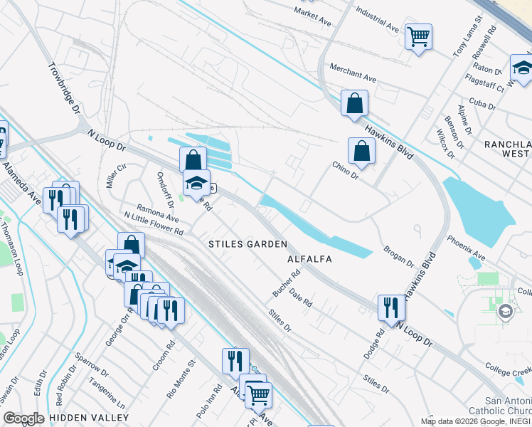 map of restaurants, bars, coffee shops, grocery stores, and more near 7143 North Loop Drive in El Paso